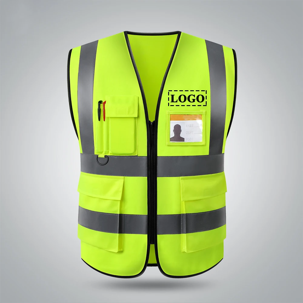 Hi Vis Worwear Vest with Pockets Zipper Construction Building Working Clothes Uniforms for Men Women