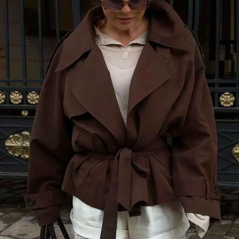 

2026 autumn and winter simple casual season new women's clothing solid color loose fashion waist high street casual jacket