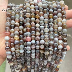 Natural Stone Gray Striped Persian Gulf Agate Smooth Round Beads 4 6 8 10 12MM Pick Size For Jewelry Making Bracelet Accessory