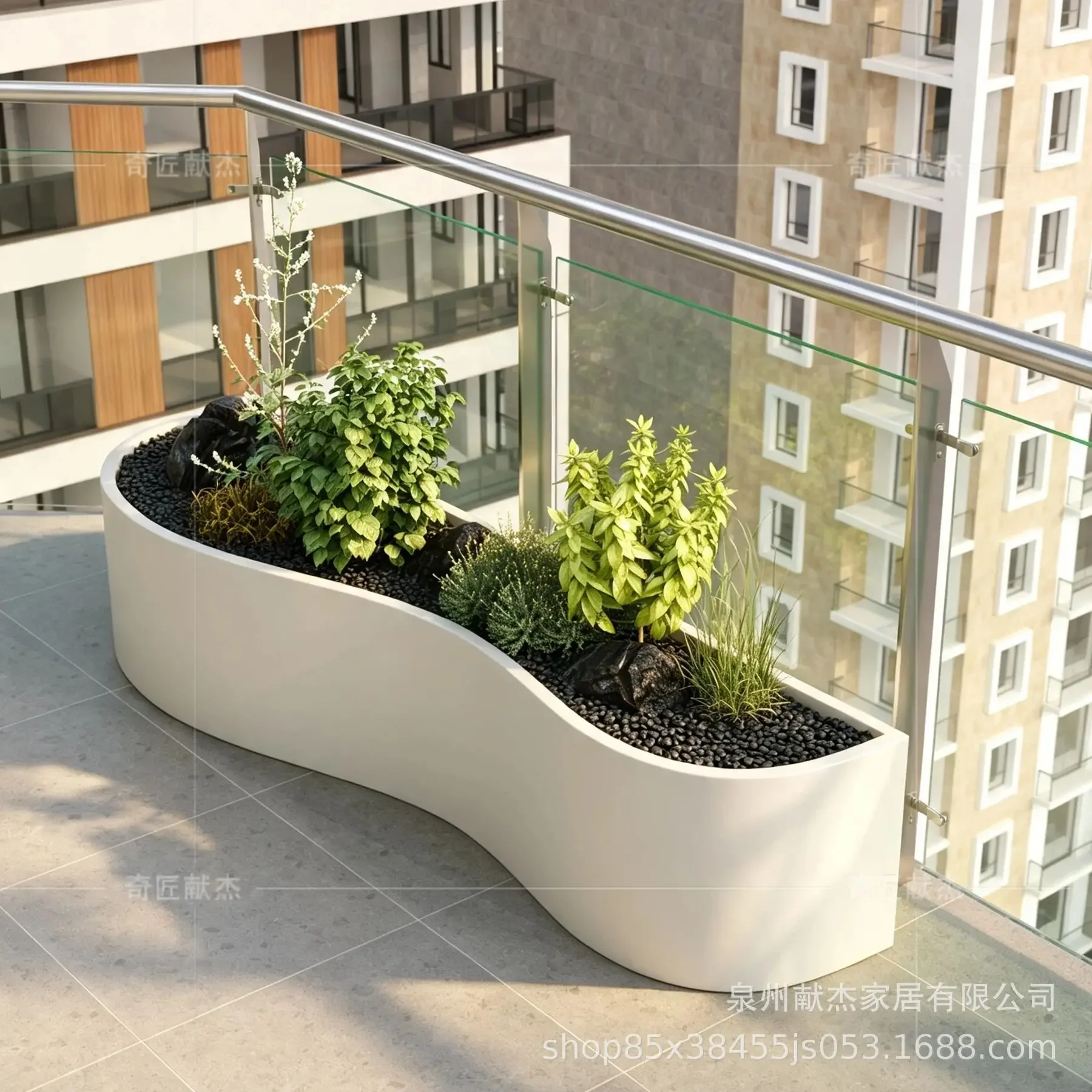 Outdoor Balcony Stainless Steel Flower Box Indoor Special-shaped Flower Pot Garden Arc Landscaping Planting Box Finished
