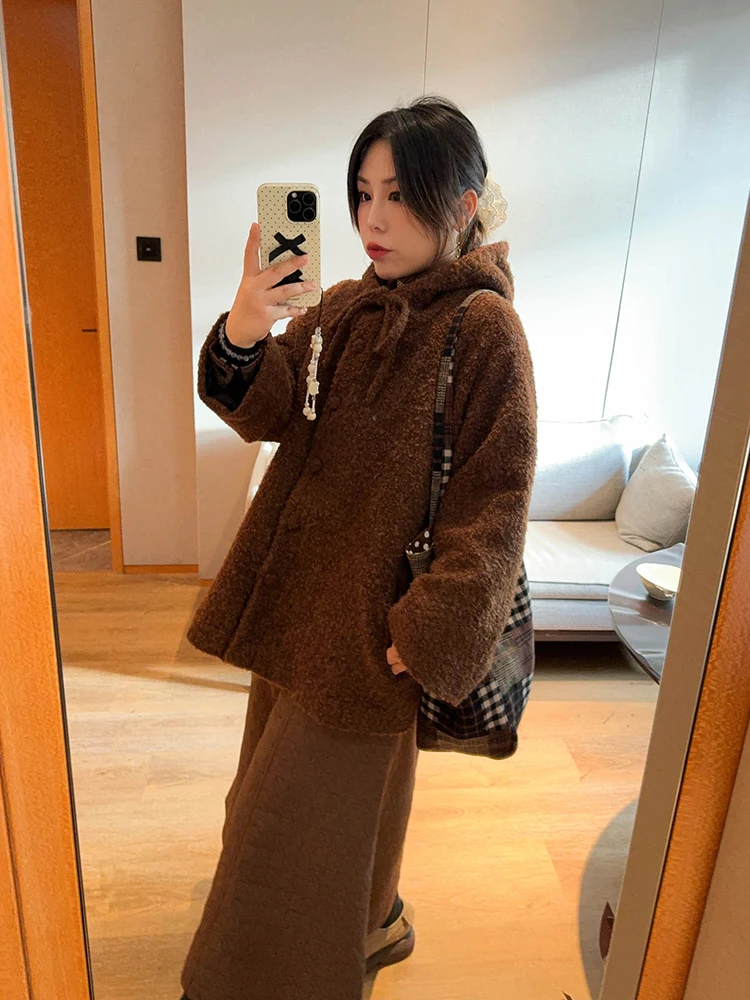 

Оригинальное теплое роскошное пальто Vogana большого размера из утолщенного меха ягненка для зимы, корейский свободный кардиган для любого типа фигуры