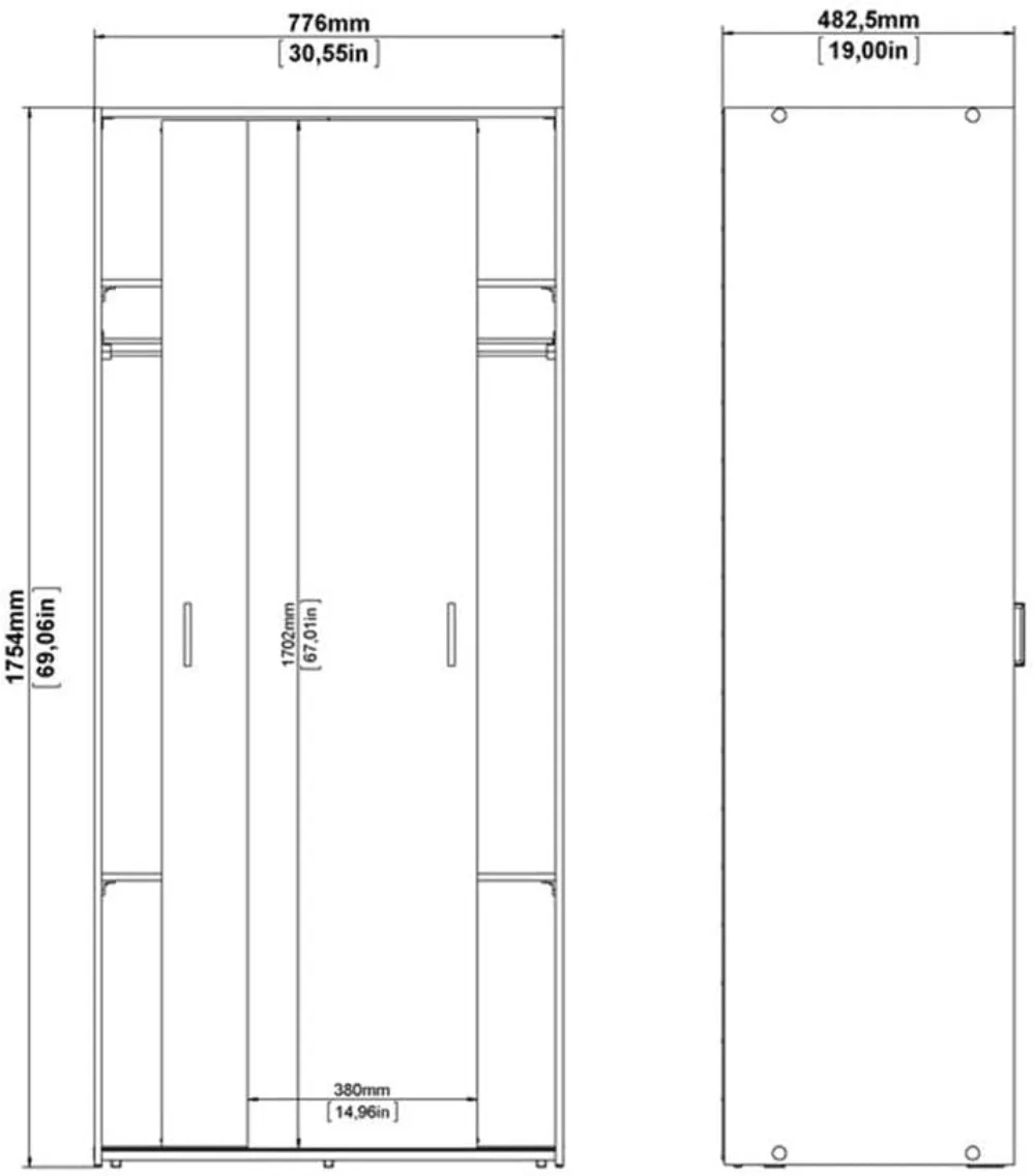 Tvilum 2 Sliding Doors, White Wardrobe