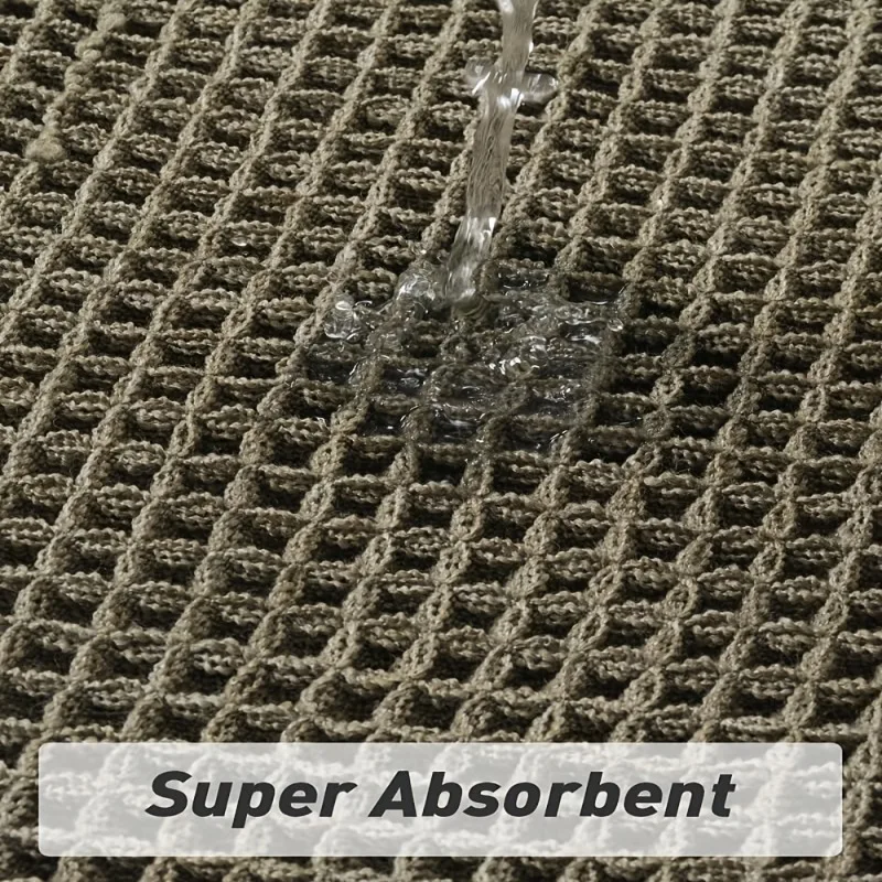 Non-Slip Waffle Bathroom Mat - Machine Washable Tasseled Polyester Rug for Home Floor Anti-Skid Water Absorbent Shower Carpet