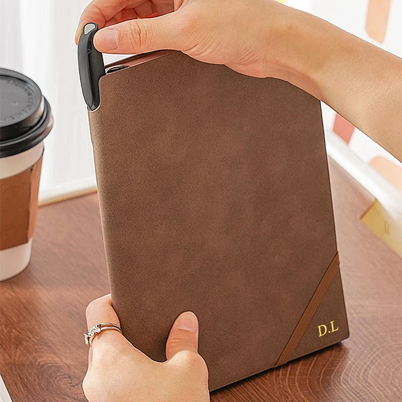 Vintage Luxury Engrave Logo Notebook Custom Name Soft Leather Diary Business Office Meeting Notebooks Retro A5 Book With Strap - view 2