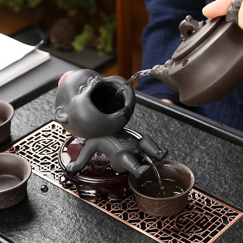 Cute Purple Sand Urine Boy Tea Pet Household Can Raise Tea Table Ornaments Fun Peeing Doll Tea Toy Set Accessories