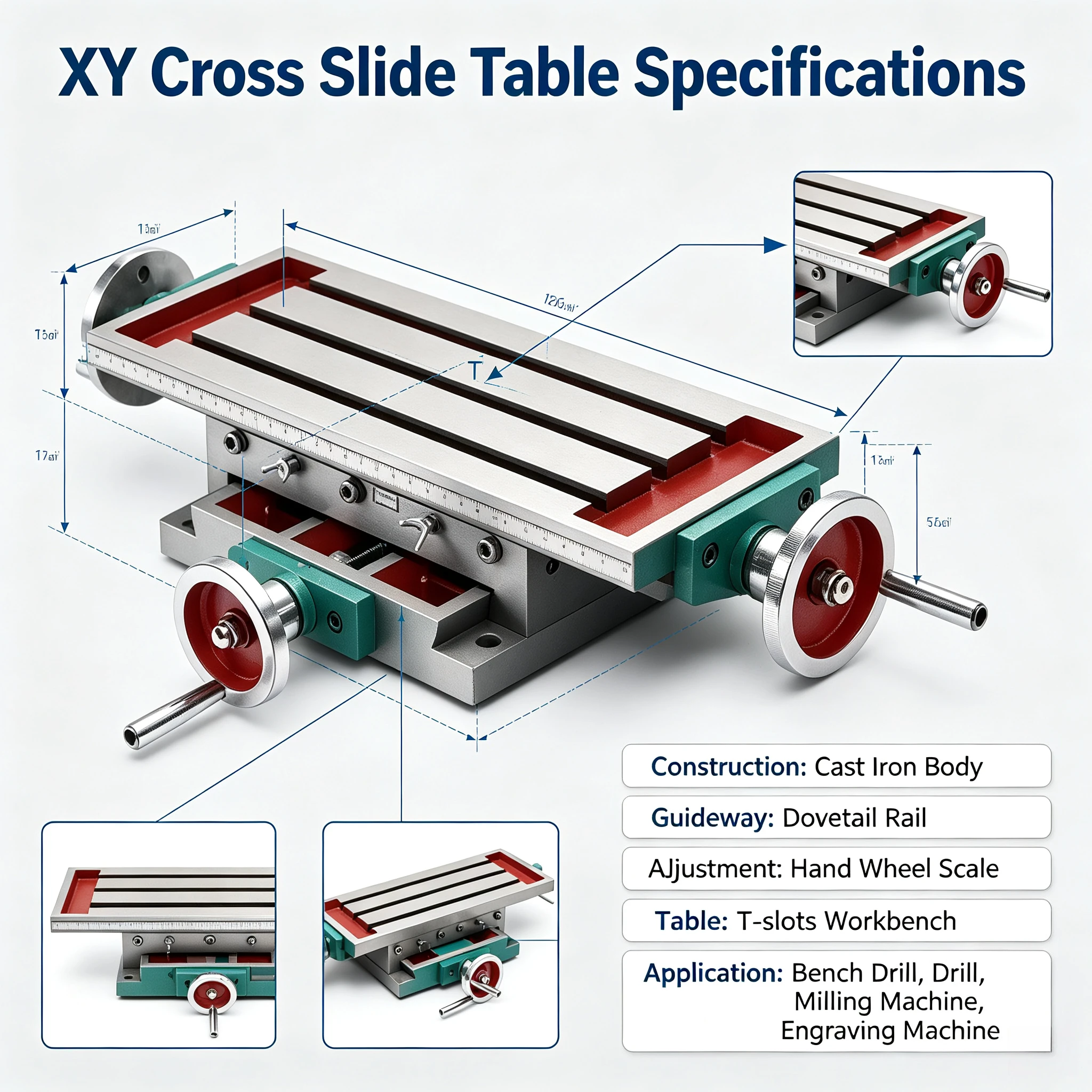 Multifunctional Milling Machine Cross Slide Table 350mm 450mm 550mm Working Size