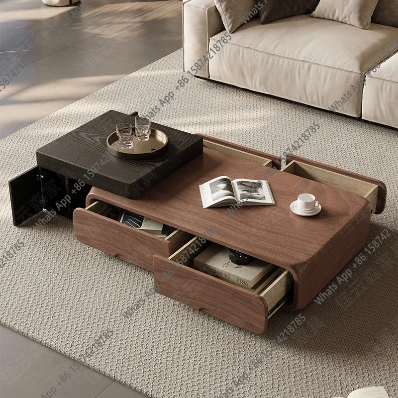 Mesa de Centro Pequena X K Walnut para Apartamento, Mesas Laterais Modernas para Sala de Estar, Móveis de Sala de Estar em Creme