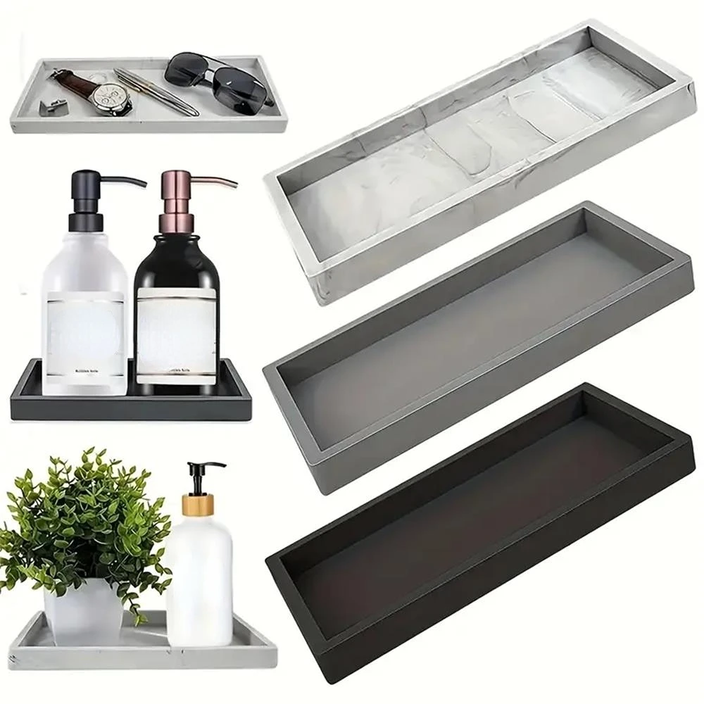 Bandeja de silicona para tocador de baño, estante rectangular para líquidos y esponjas para lavavajillas, organizador de perfume para tocador, bandeja de almacenamiento de anillos cosméticos, elementos esenciales para el hogar, decoración del hogar, muebles para el hogar, 1 ud.