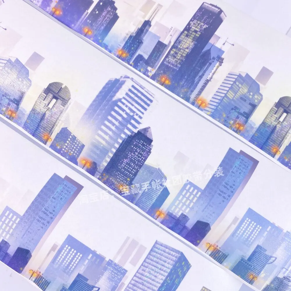 Washi Pet Tape Journal Good Night City High-rise Building City Scrapbook Collage Sticker Goo Card.