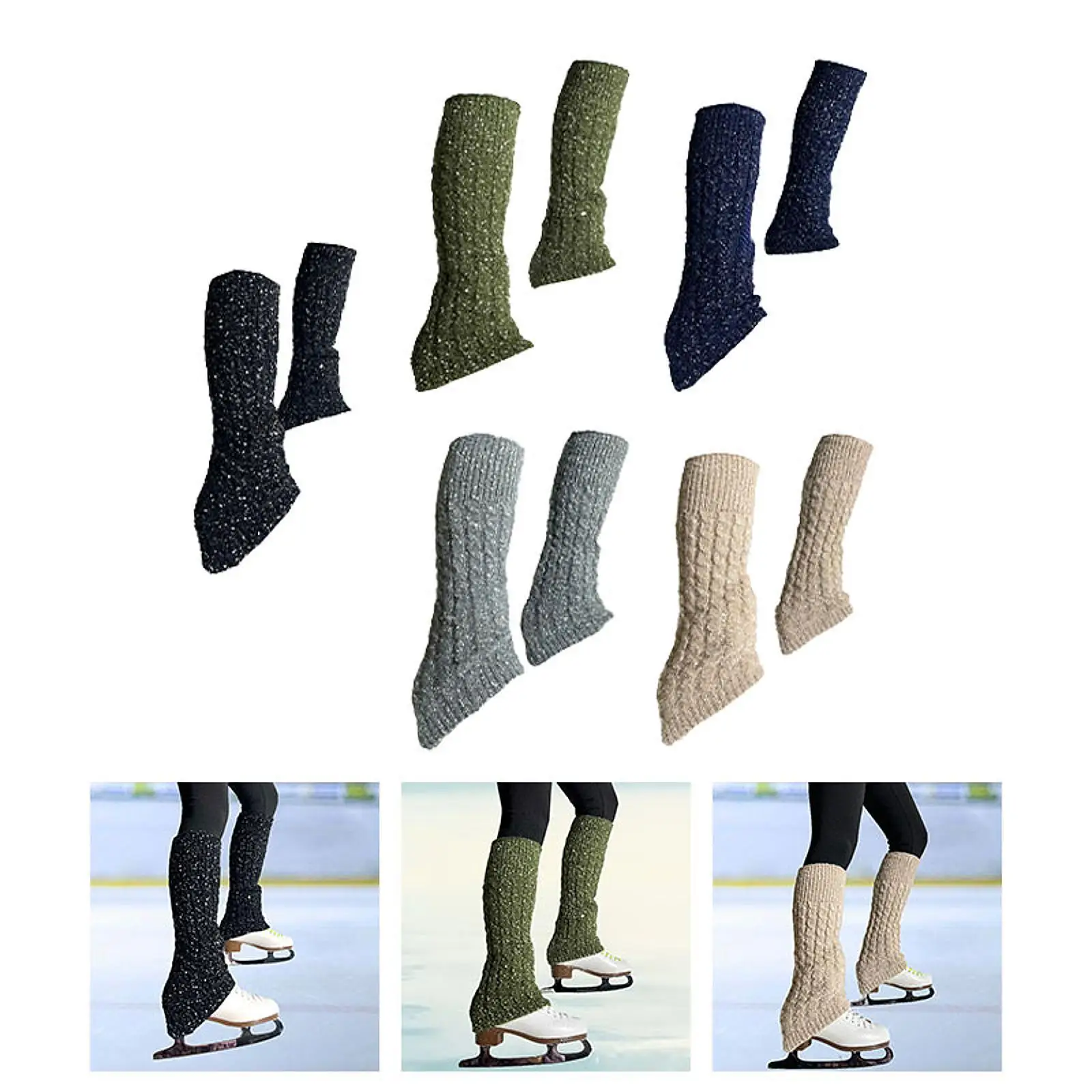 Figure Skating Leg Warmers Calf Socks Set Accessories Knitted Thick Comfortable