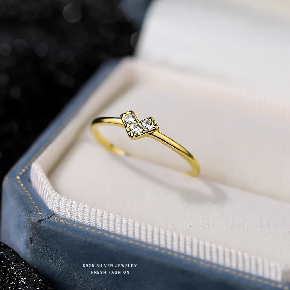 925 Sterling Silver Minimalism Romantic Hearts Zirconia Ring Classic Basic Style Wedding Rings For Women Fine Jewelry