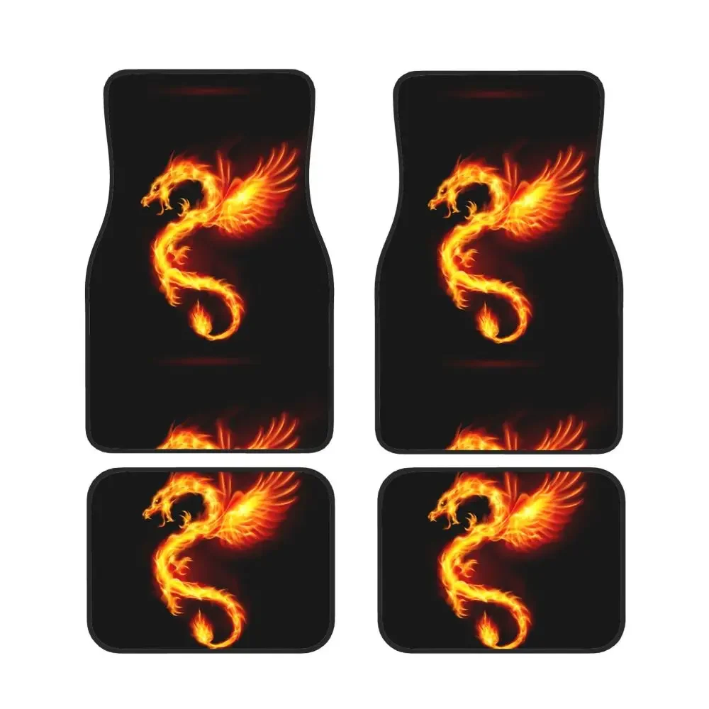 Fire Dragon with Wings Symbol Car Waterproof Rubber Car Mats 4PCS Car Floor Carpets Rugs Non-Slip Auto Foot Mats  Floor Mats