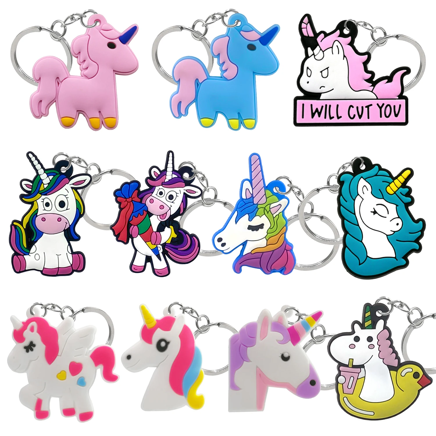 1/11pcs Unicorn Keychain Duck Drink Key Ring Funny Animal Key Chain Handbag Car Accessories for Women Girls Gift