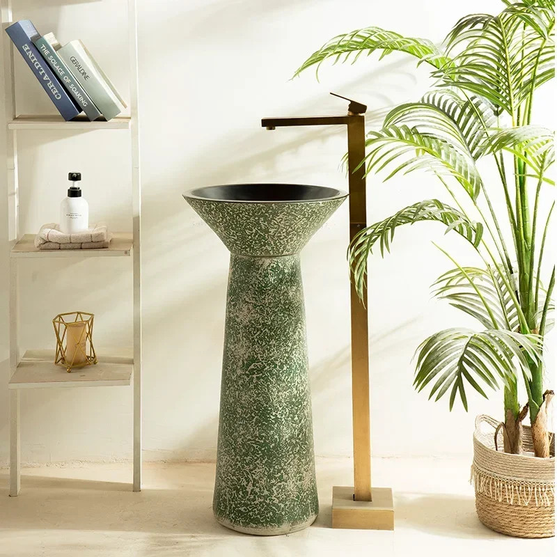 

New style outdoor wash basin courtyard sink basin art balcony column-type face-washing ceramic terrace garden wash basin