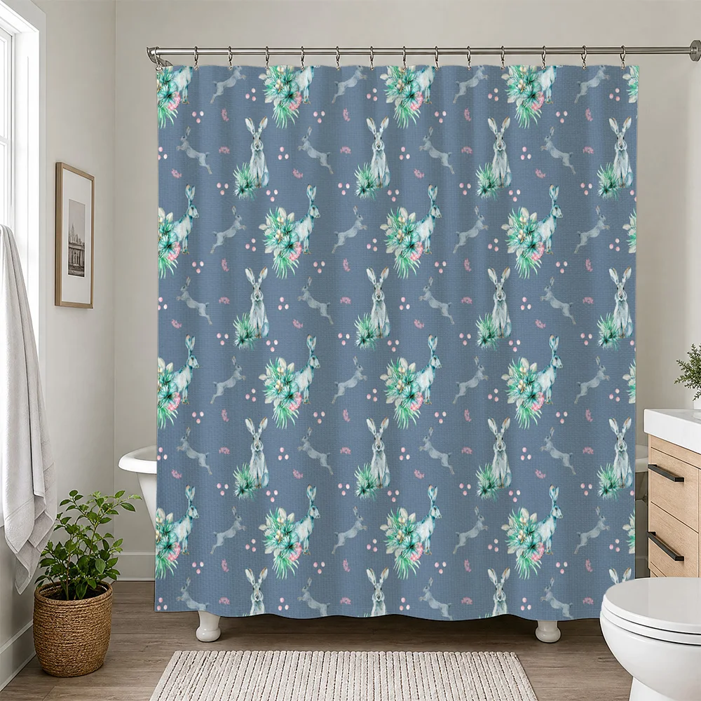 Waterproof Shower Curtain Liner Boho Fox Bunny Woodland Animal Print Greenery Floral Decor Cute Bathroom Curtain Master Bath Sho