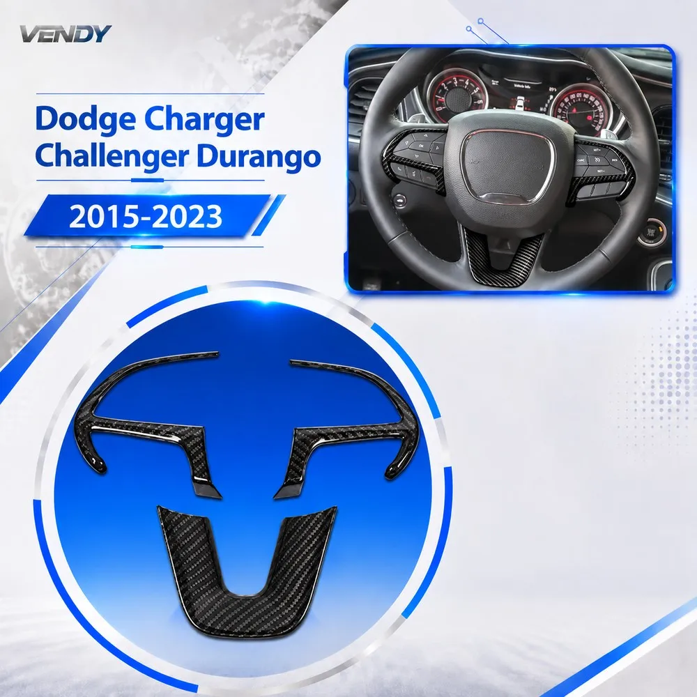 Real Carbon Fiber For Dodge Charger Challenger Durango 2015-2023 Steering Wheel Button Decorative Frame Cover Trim Accessories