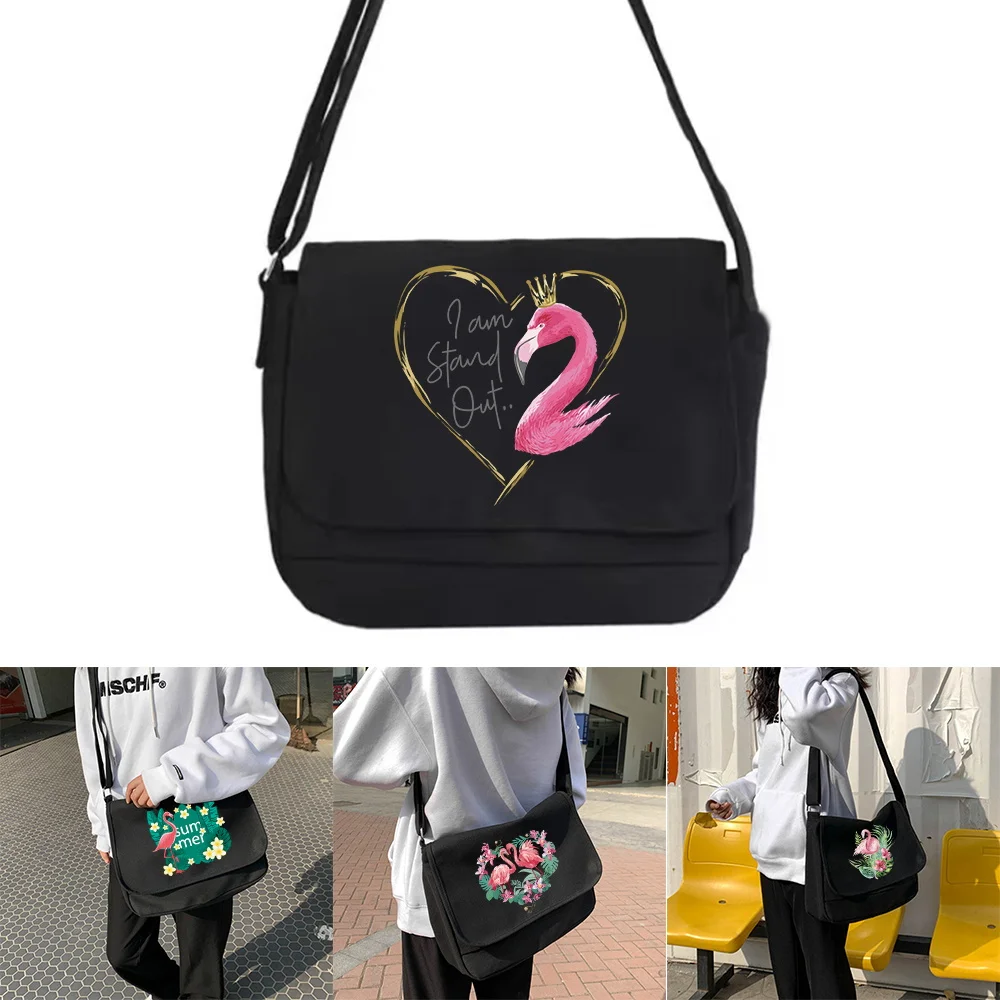 

Canvas Messenger Travel Bag Fashion Casual Black Storage Handbag flamingo Series Women Shoulder Bags Men Outdoor Crossbody Totes