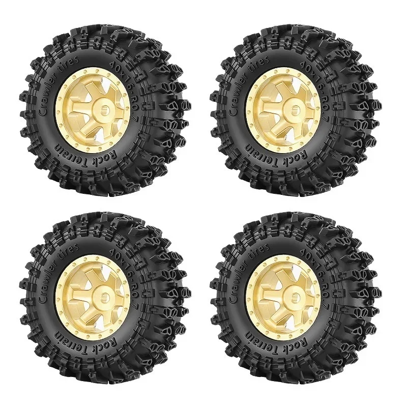 4Pcs 0.7 Inch Rubber Tires & Brass Wheel Rim Hub for AXIAL SCX30 Bronco 1/30 RC Crawler Car Upgrade Part