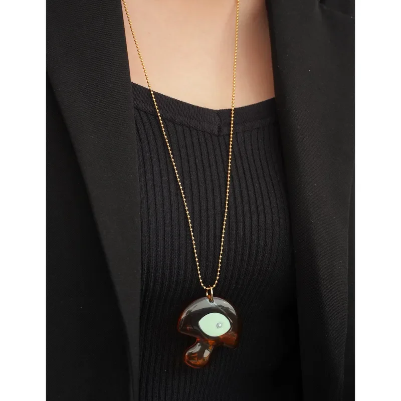 Niche enamel glazed mushroom necklace light luxury simple personality versatile pendant high sense imitation pearl wax thread