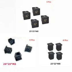 4 Pcs/Lot Straight Wheel Sleeve 20/22/25mm With Nut M8 Plug Inner Tooth Square Nylon Lengthened Furniture Plastic