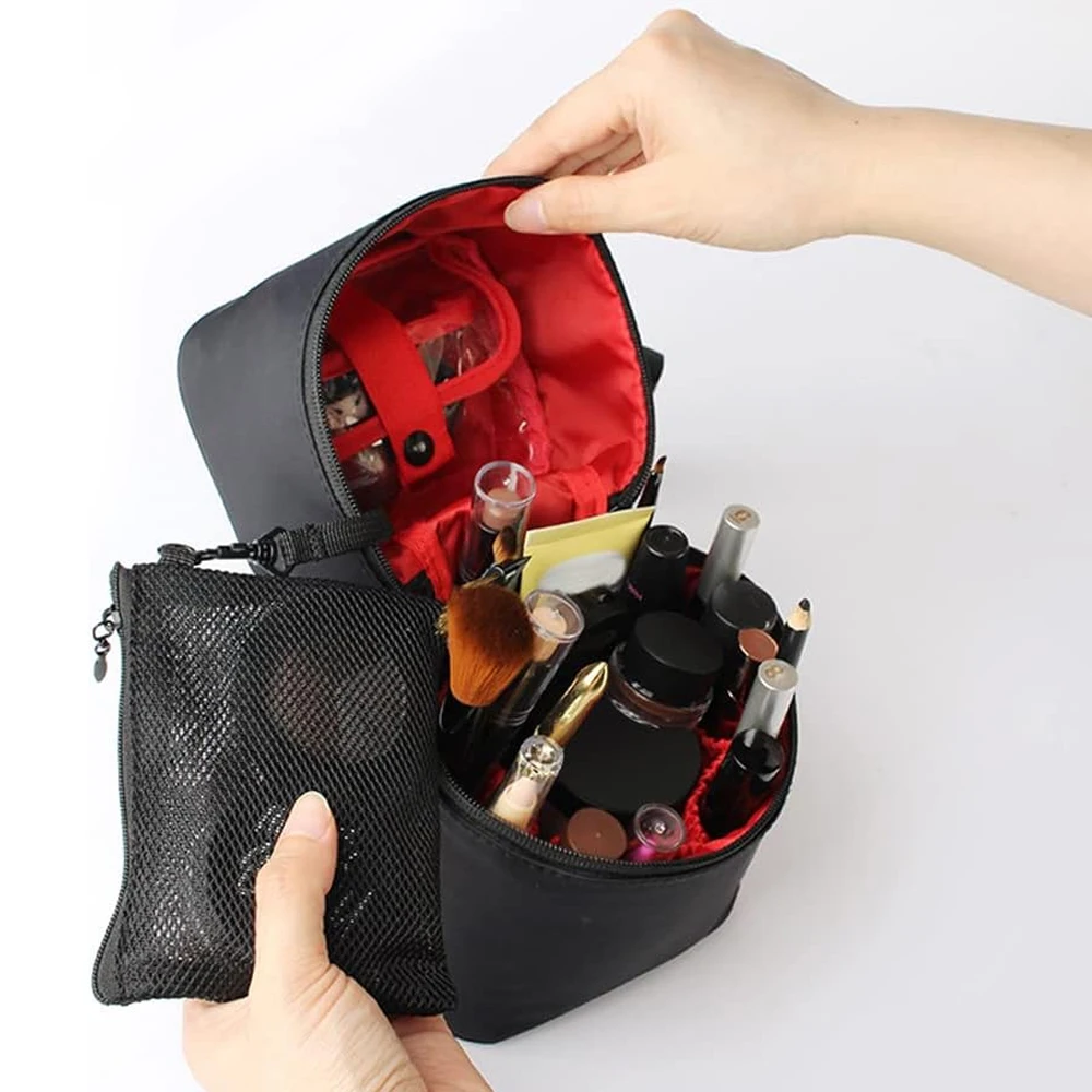1 Stück tragbare Make-up-Tasche für Damen, Reise-Kosmetiktasche mit großem Fassungsvermögen und Griff, Organizer-Aufbewahrungstasche mit mehreren Fächern – Detail 3