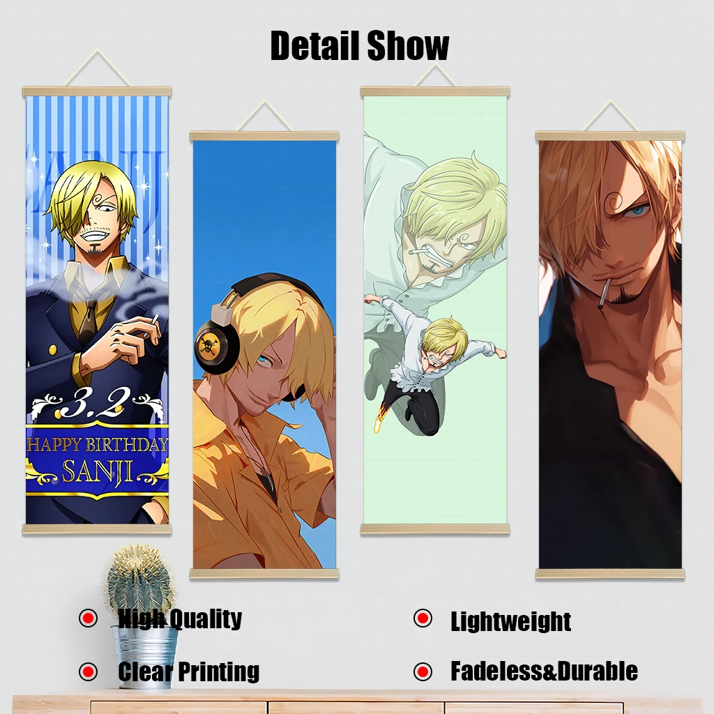 ONE PIECE Sanji Wall Art Picture Scroll Canvas Wall Hanging Painting Home Decor Anime Poster Wall Art Room Decoration