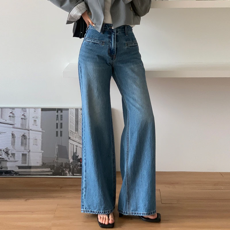 Retro High Waist Slimming Jeans Women Summer New Design Sense  Bootleg Pants Straight Wide Leg Pants Trousers