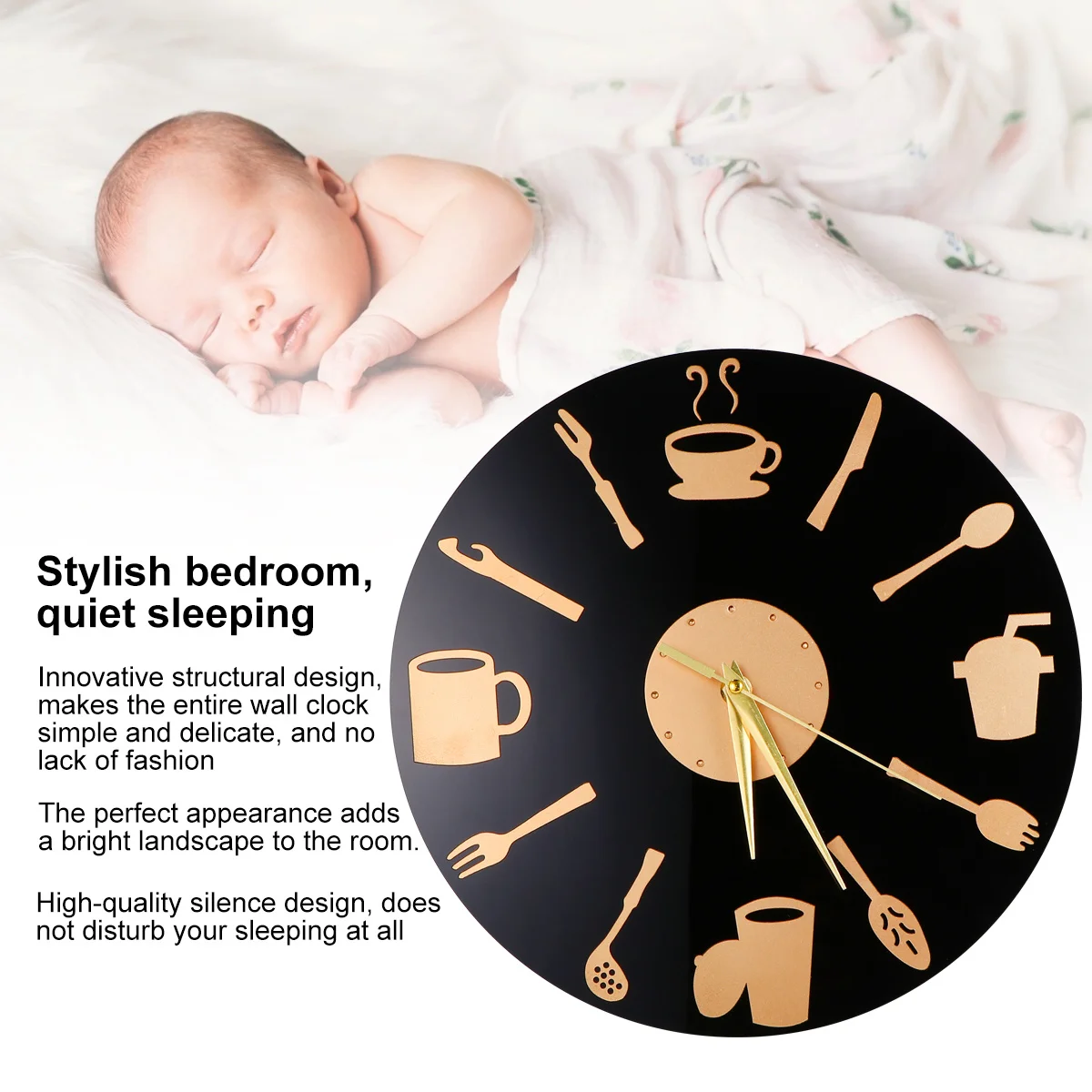 

Creative Wall Clock Acrylic Metal Quartz Tableware Design for Home Restaurant Silent Movement Funny Hanging Clock