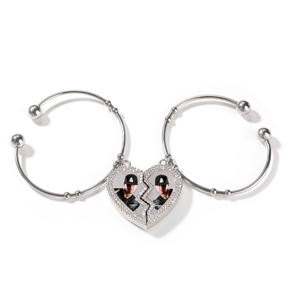 

Браслет-манжета Uwin из нержавеющей стали с магнитным кулоном в виде сломанных сердечек «сделай сам», два фотографии, модные украшения Iced Out CZ для подарка