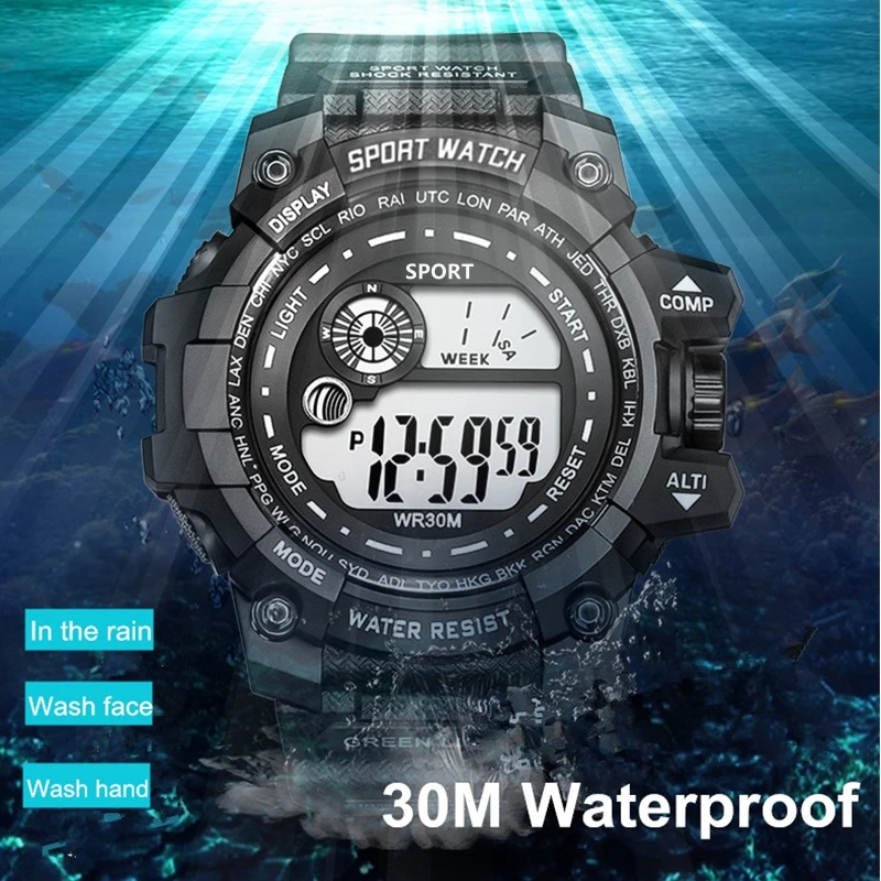 COOBOS New Men LED Digital Watches Luminous Fashion Sport Waterproof Watches For Man Date Army Military Clock Relogio Masculino