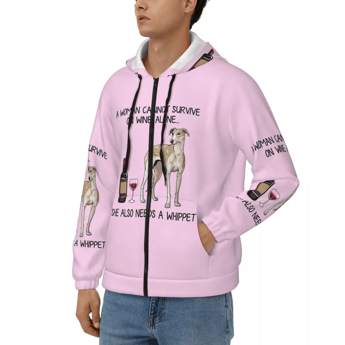 Whippet Dog And Wine Funny Gift For Dog Mom Zipper Hoodies Harajuku Pullover Autumn Winter Men Women Sweatshirt Long Sleeve Tops