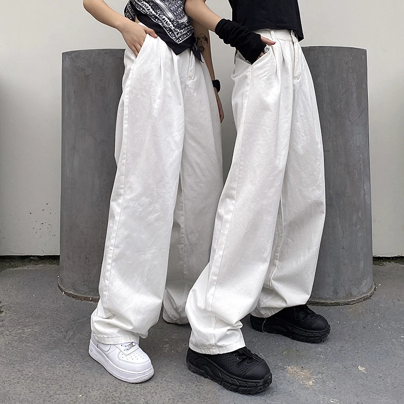 

Белые джинсы женские мешковатые с высокой талией Ulzzang джинсовые брюки для отдыха Y2k уличная одежда дизайн студентов ретро винтажные прямые брны