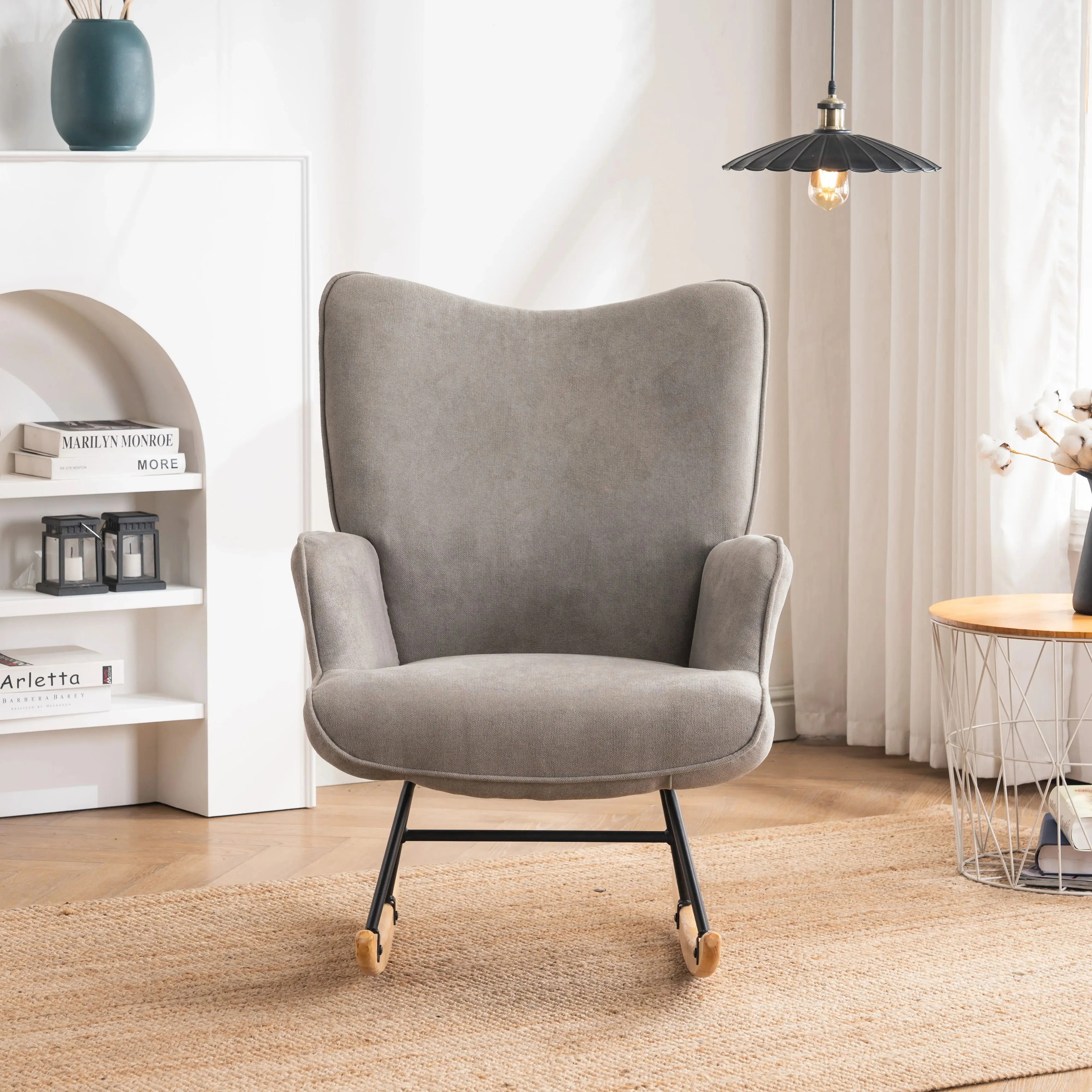 Adraya Rocking Chair,Modern Armchair,Upholstered Arm Chair,Padded Single Chair for Living Room/Bedroom/Study/Waiting Room