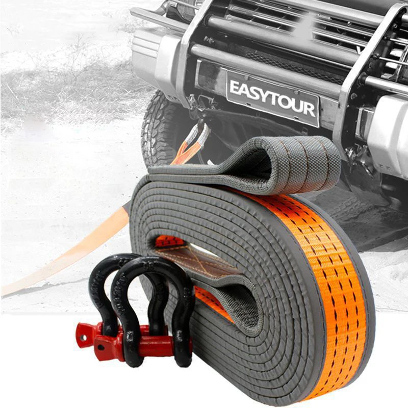 

18T 4/5M Автомобильный буксировочный трос Внедорожный грузовик Прицеп Позашляховик Ременный трос U-образные крючки Высокопрочный нейлон со светоотражающим светом Автомобильные аксессуары