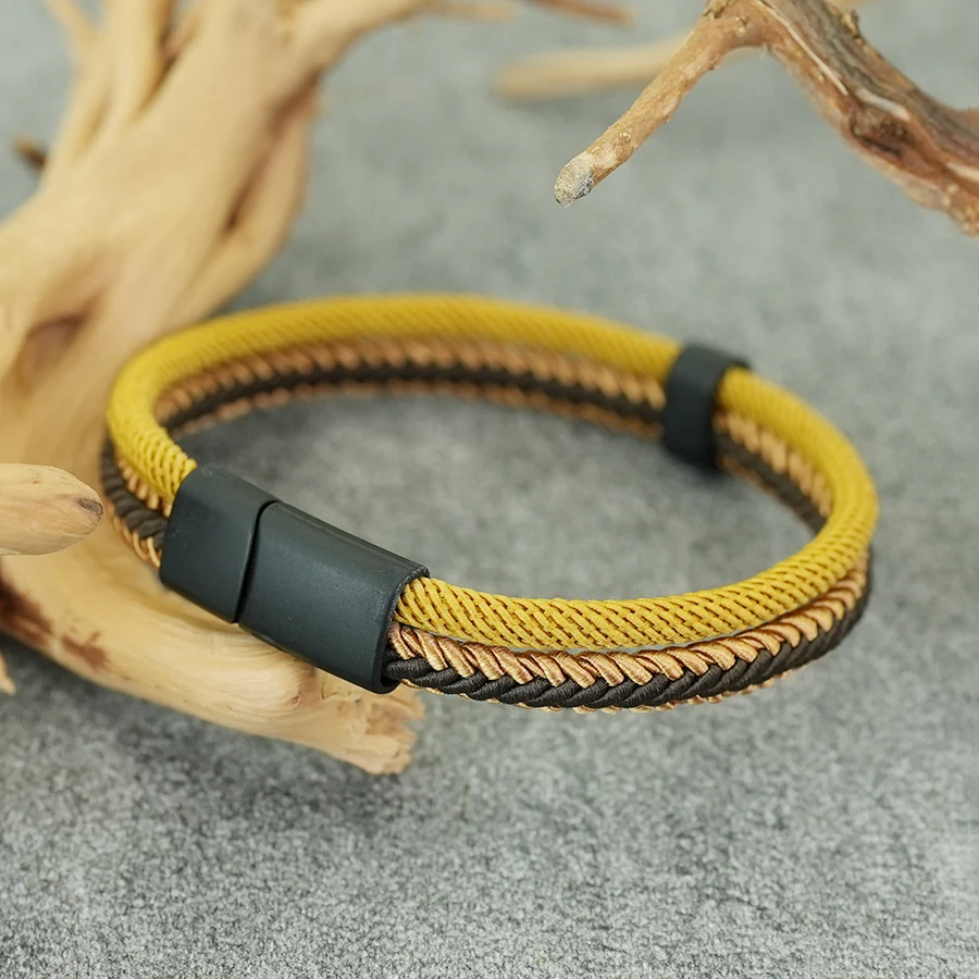 Neue Handgemachte Ethnische Seil Armband Männer Bilayer Schwarz Magnetische Schnalle Stoff Wrap Brazalete Outdoor Radfahren Sport Homme Pulsera