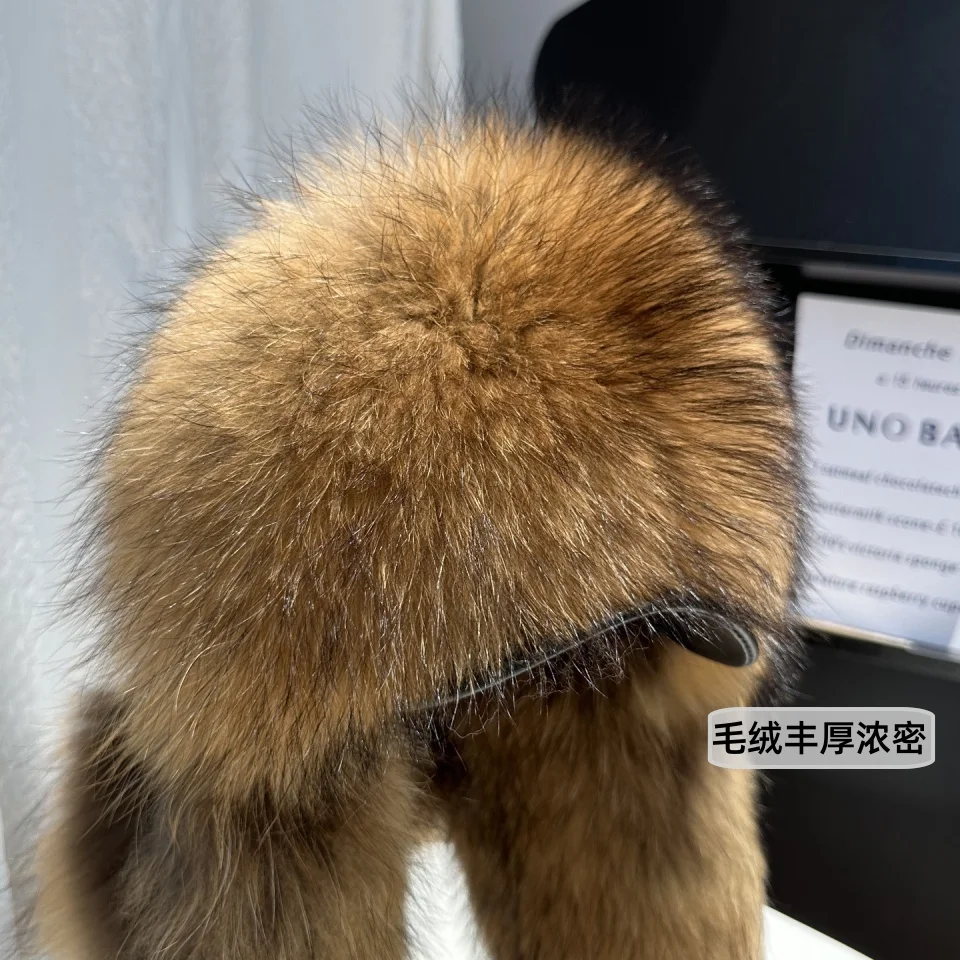New 100% Genuine Fox Fur Ear-Protecting Hat Men Real Raccoon Fur Hat Women Winter Warm Fur Real Sheep Leather Snow Hat