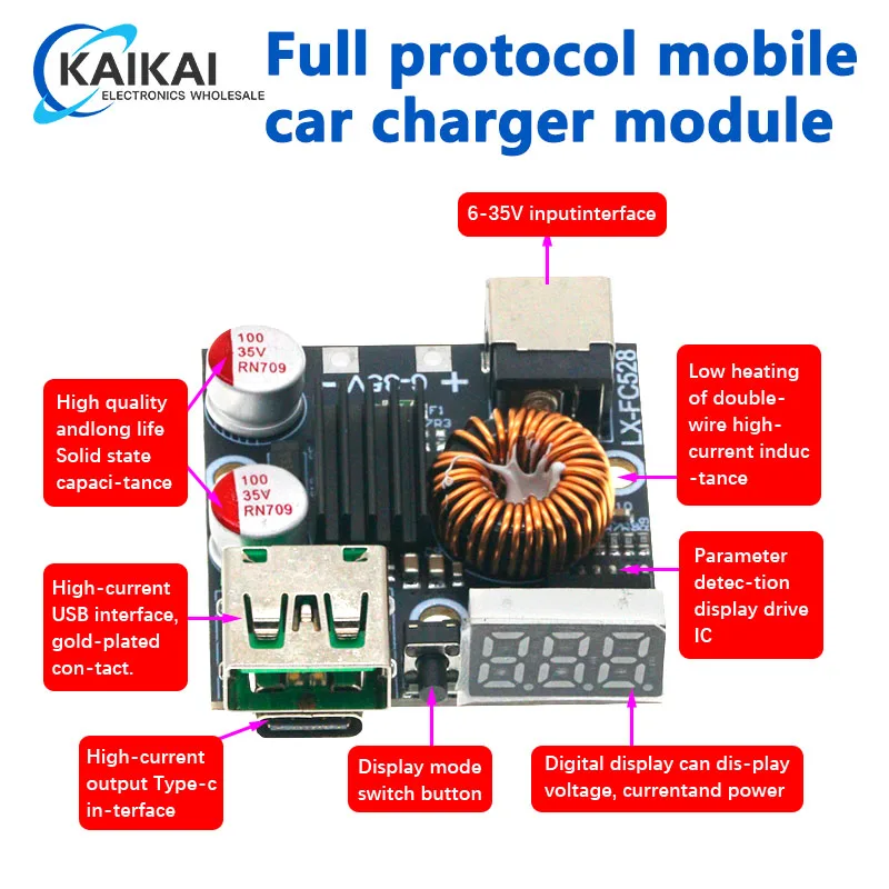 65W Full Protocol Mobile Phone Fast Charging Module PD Fast Charging Board QC4.0 3.0 For Huawei iPhone Flash Charging