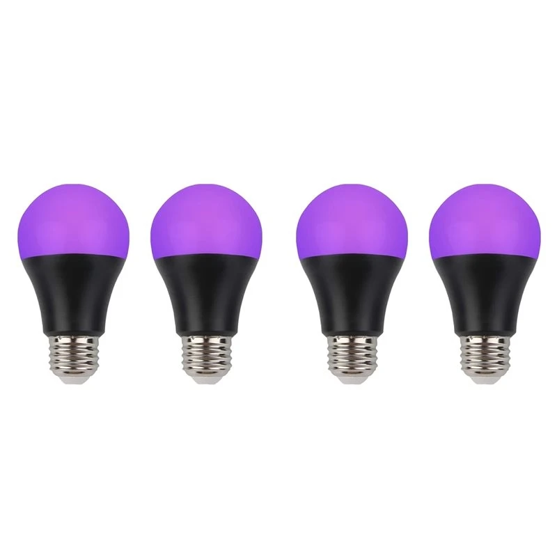 【oferta-imperdivel】4-lampadas-led-e27-pretas-a19-12w-uv-luz-negra-uva-395nm-que-brilham-no-escuro-para-festas-de-mascaras-e-blacklights