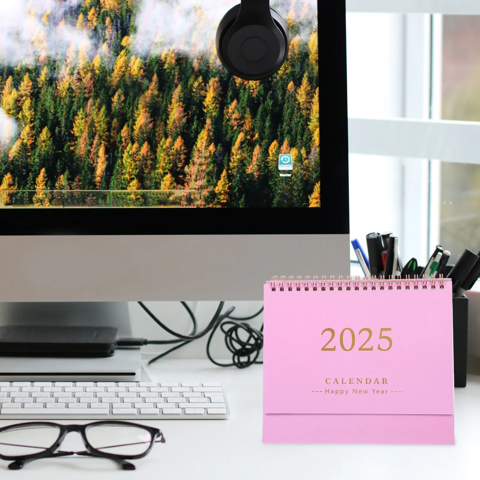 

Paper Mini Desk Calendar 2025 Dual Wire Binding Small Tabletop Stand Standup Flip Daily Monthly Planner Office