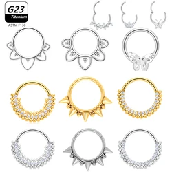 ASTM F136 G23 Piercing de titanio, anillo para la nariz, pendiente de aro, anillo para labio, joyería para el cuerpo, cartílago, Tragus, diafragma, bisagra de titanio