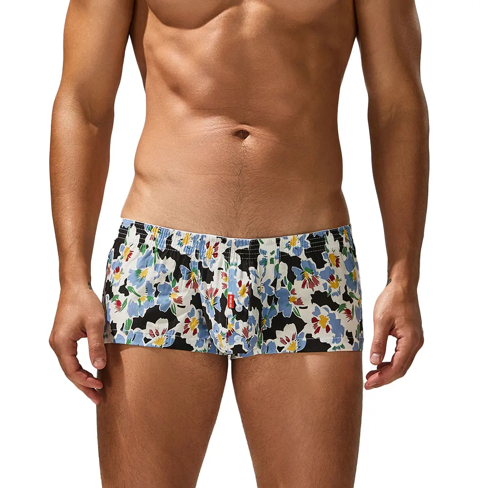 SEOBEAN Men's 100% Cotton Plaid Boxer Briefs Graffiti Pajama Shorts Home Lounge Underwear Male Sleepwear Comfortable Boxers view 5