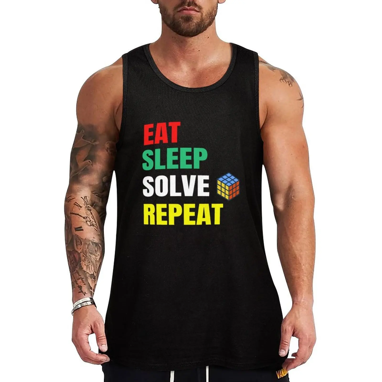 

Eat Sleep Solve Repeat Speed Cubing Puzzle Cube Tank Top bodybuilding men clothes Muscle fit Vest male