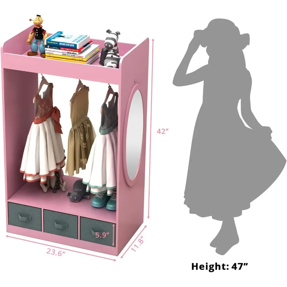 Children's Wardrobes , Dress up Storage with Mirror and Storage Bin,Kids Play Armoire Dresser with Mirror,Kids Costume Organizer