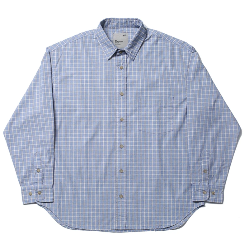 High Quality Checkered MADNESS Shirt Japanese Streetwear Light Blue Casual Shirt Men Women