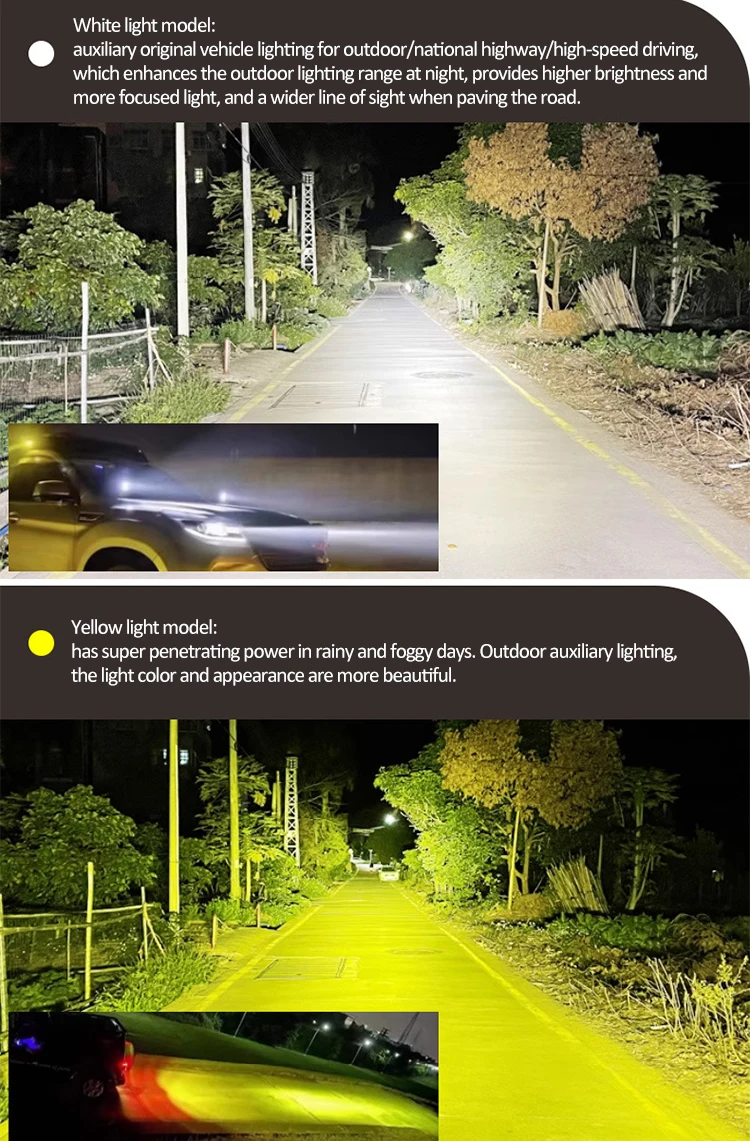 Car Spotlight 3 Inch White Yellow LED Pod Driving Work Light for Pickup Motorcycle Truck Offroad Roof Luggage Rack Lamp