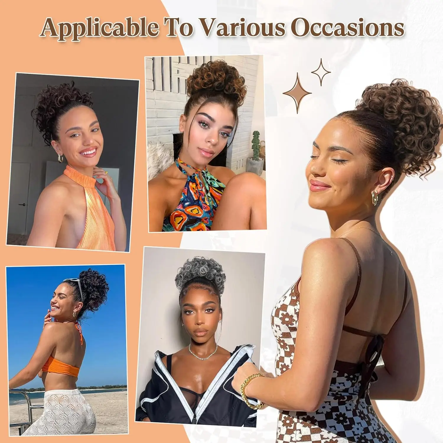 Panini per capelli ricci grigi Chignon disordinato Clip in pezzi di capelli sintetici per donne Estensioni dei capelli per chignon sale e pepe Ricciolo grande