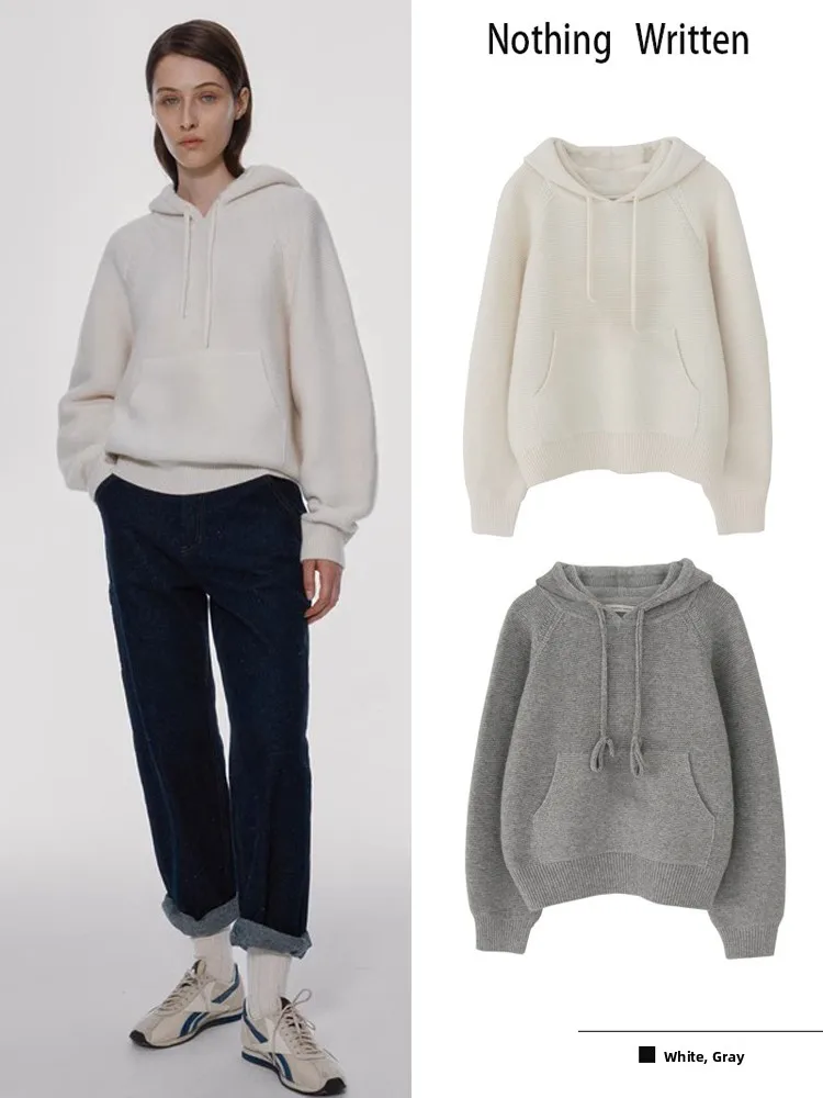 

Ladies' Wool Knitted Hoodie Loose Casual Sle Spring New Korean Version Long Sve Hat Design Comfortable Fit Knitwear