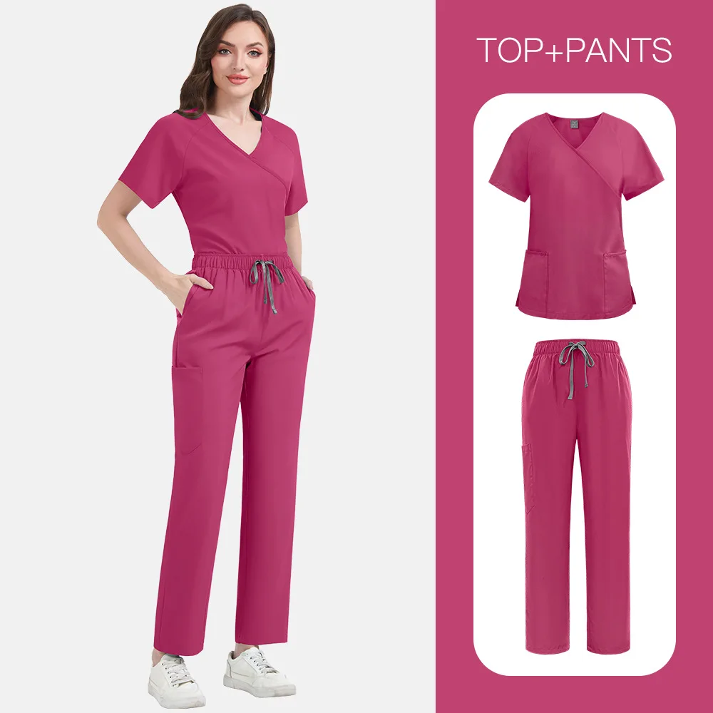 ชุดยูนิฟอร์มทางการแพทย์แบบสลิมฟิตสำหรับผู้หญิง ชุดสครับสำหรับโรงพยาบาล เสื้อผ้าสำหรับพยาบาล อุปกรณ์เสริมสำหรับคลินิกทันตกรรม ร้านเสริมสวย สปา ชุดทำงาน