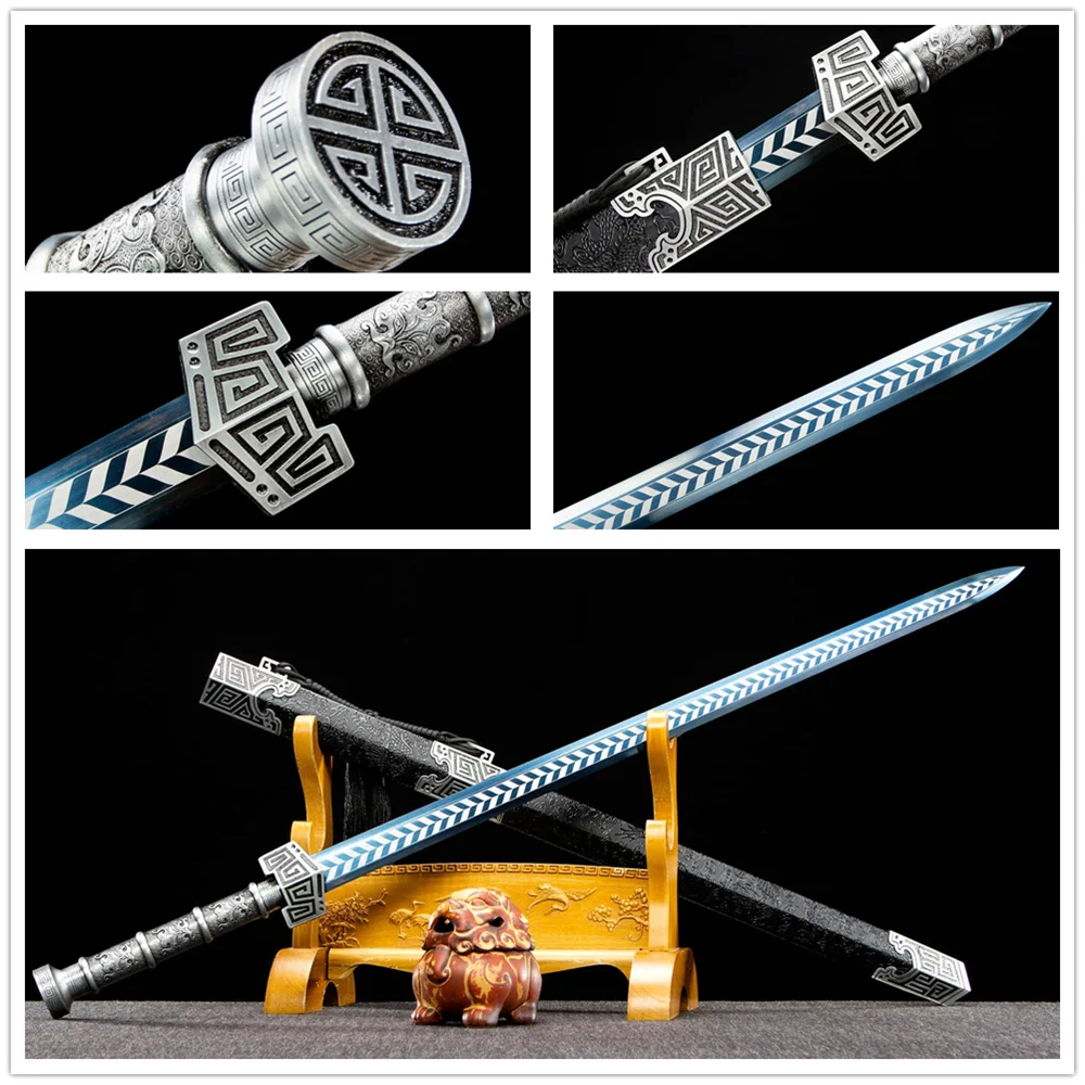 Handmade Chinese Han Sword Jian High Manganese Steel Blade Alloy Handle Tsuka Hilt Full Tang Very Nice