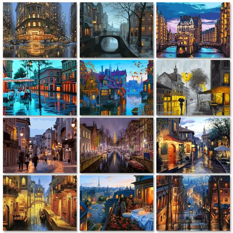 RUOPOTY Acrylic Painting By Numbers City Scenery At Night Coloring On Number On Canvas For Adults Diy Gift Picture Drawing Craft